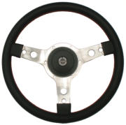 14" 3 Spoke Semi-dished Polished Vinyl Black Red Stitching